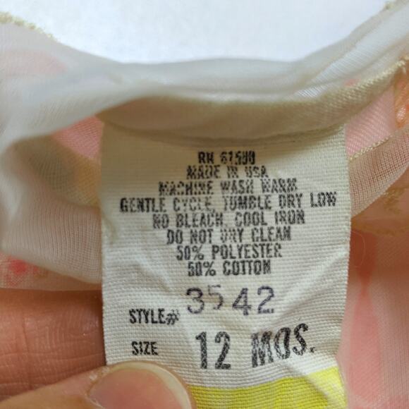 Vintage Dress Baby Girls Sz 12m Pink Sheer Drop Waist Rose Floral Party - Picture 4 of 4